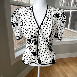 Vintage Jessica Howard Black and White Floral Puff Sleeve Short Sleeve Jacket 6